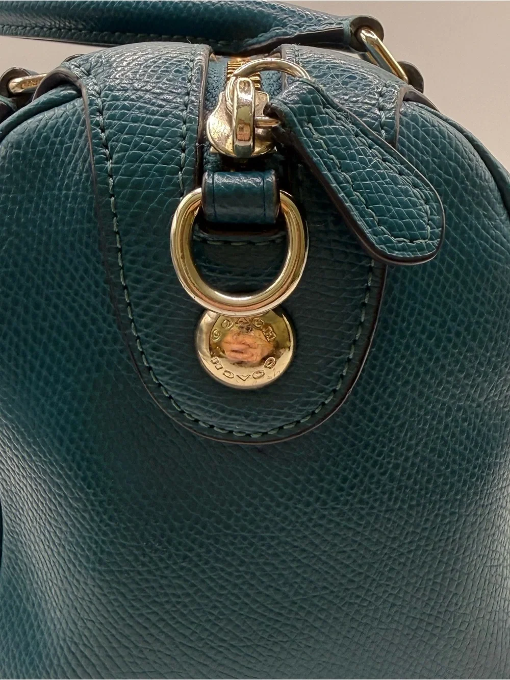 Coach Bennett Teal Pebbled Leather Satchel with Gold Hardware